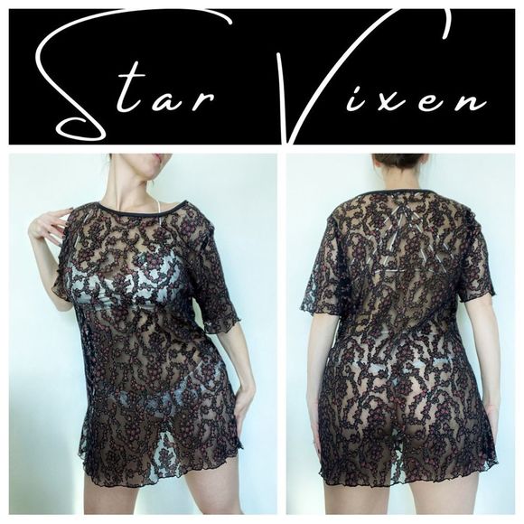 Star Vixen Tops - Star Vixen Tunic Lingerie Sheer Black Floral Lace Nighty Dress